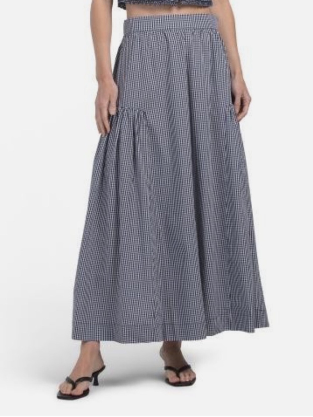 Caroline Constas Navy Blue White Gingham Plaid Maxi Skirt size Medium NEW $150
